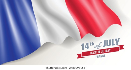 France Bastille day vector banner, greeting card. French wavy flag in 14th of July national patriotic holiday horizontal design