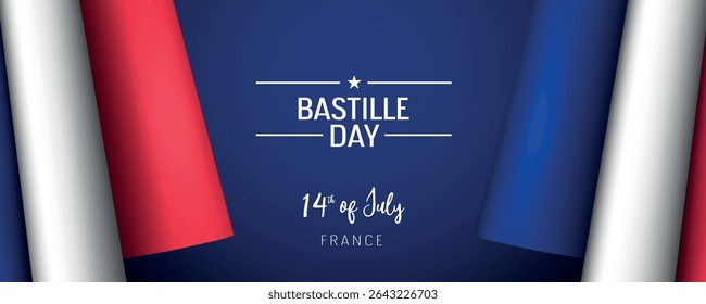 France Bastille day vector banner, greeting card. French wavy flag in 14th of July national patriotic holiday horizontal design