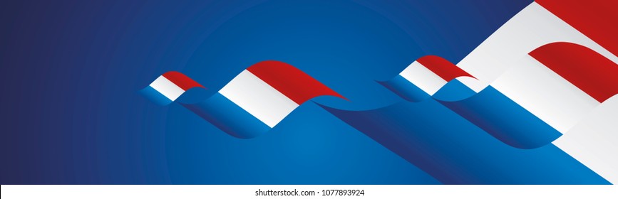 France Bastille Day waving flags two fold blue landscape background