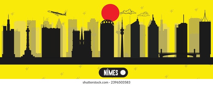 Nîmes , France beautiful skyline vector illustration