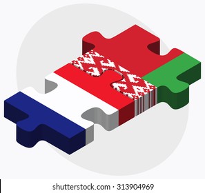 France and Belarus Flags in puzzle  isolated on white background
