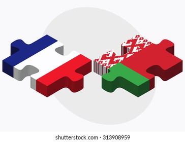 France and Belarus Flags in puzzle  isolated on white background