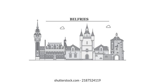 France, Belfries city skyline isolated vector illustration, icons