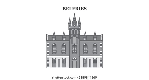 France, Belfries Landmark city skyline isolated vector illustration, icons