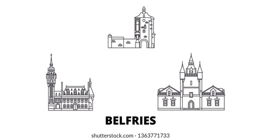 France, Belfries line travel skyline set. France, Belfries outline city vector illustration, symbol, travel sights, landmarks.