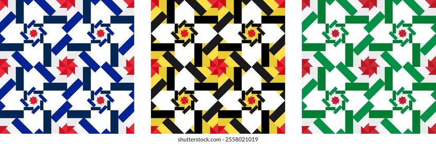 france, belgium and italy flags flower pattern. vector illustration