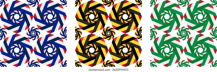 france, belgium and italy flags octagon pattern set. geometric background for decoration. vector illustration