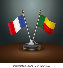 France and Benin table flags relation  with gradient backgrund. Vector Illustration