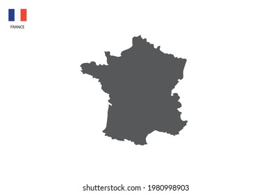 Mapa de la sombra negra de Francia aislado en el fondo blanco con la bandera del icono de Francia en la esquina izquierda.