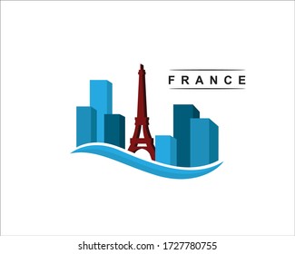 France block city skyline silhouette building Logo vector illustration