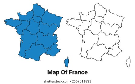 France Blue detailed map border regions outline vector set