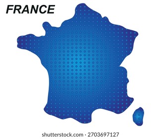 Francia Blue Gradient Dotted Map, moderno Vector de contorno de red de Tecnología digital EPS