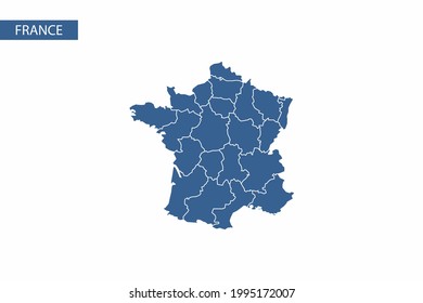 France blue map detailed vector.