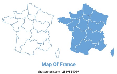 France Blue map flat regions border outline vector illustration