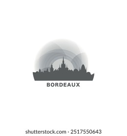 França Bordeaux paisagem da cidade legal com marcos vetor isolado logotipo. Panorama forma plana abstrata ícone da região de Nouvelle Aquitaine ao pôr do sol, nascer do sol, noite