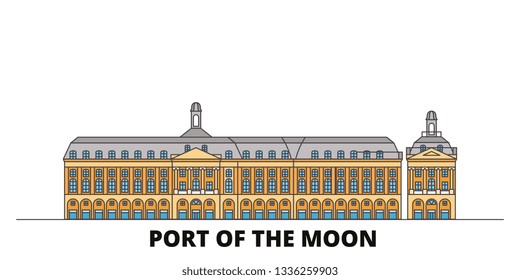France, Bordeaux, Port Of The Moon Landmark flat landmarks vector illustration. France, Bordeaux, Port Of The Moon Landmark line city with famous travel sights, skyline, design. 