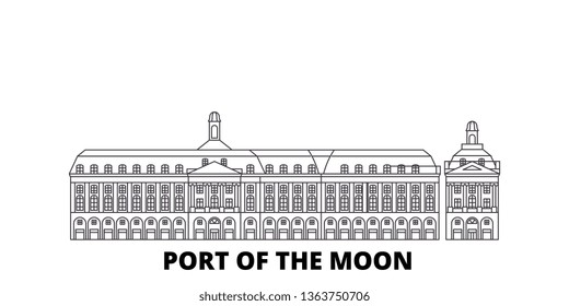 France, Bordeaux, Port Of The Moon Landmark line travel skyline set. France, Bordeaux, Port Of The Moon Landmark outline city vector illustration, symbol, travel sights, landmarks.