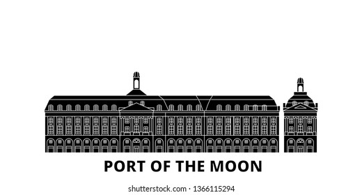 France, Bordeaux, Port Of The Moon Landmark flat travel skyline set. France, Bordeaux, Port Of The Moon Landmark black city vector illustration, symbol, travel sights, landmarks.