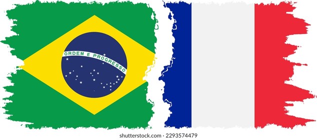 France and Brazil grunge flags connection, vector