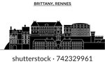 France, Brittany, Rennes architecture vector city skyline, travel cityscape with landmarks, buildings, isolated sights on background