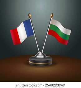 France and Bulgaria table flags relation  with gradient backgrund. Vector Illustration