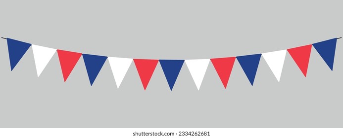 France bunting garland, string of triangular flags for national holiday decoration, pennant, retro style vector illustration