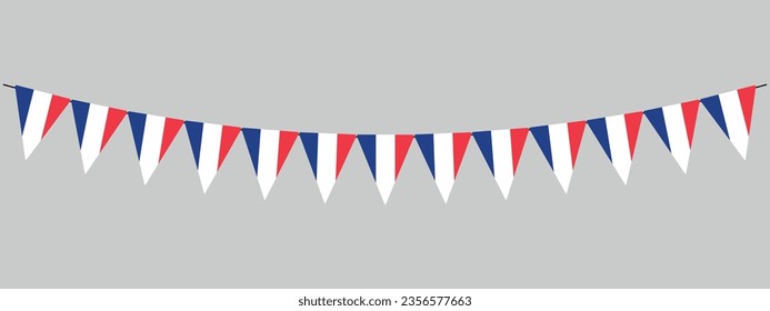 France bunting garland, string of triangular flags, French National Celebration, vector decorative element