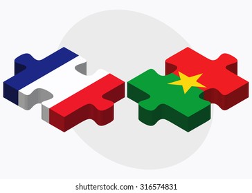 France and Burkina Faso Flags in puzzle  isolated on white background 