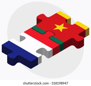 France and Cameroon Flags in puzzle  isolated on white background
