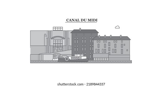 Francia, Canal Du Midi, horizonte aislado ilustración vectorial, íconos