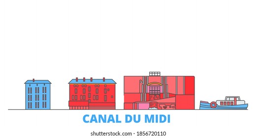 France, Canal Du Midi line cityscape, flat vector. Travel city landmark, oultine illustration, line world icons