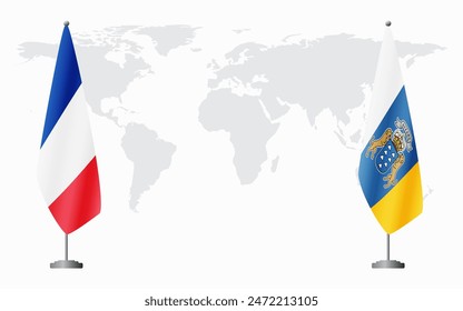 France and Canary Islands flags for official meeting against background of world map.