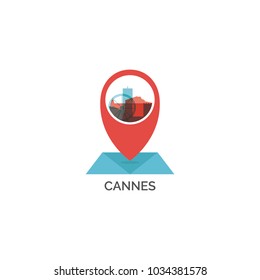 France Cannes Map Pin Point Geolocation Modern Skyline Pointer Shape Vector Logo Icon Illustration