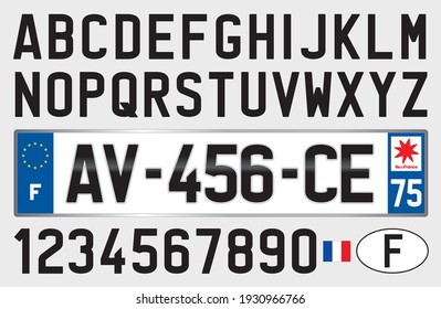 France car license plate, letters, numbers and symbols, vector illustration, European Union
