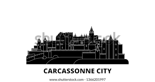 France, Carcassonne City flat travel skyline
set. France, Carcassonne City black city vector illustration,
symbol, travel sights,
landmarks.
