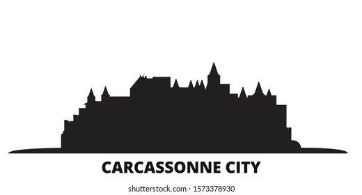 France, Carcassonne City city skyline isolated vector illustration. France, Carcassonne City travel black cityscape