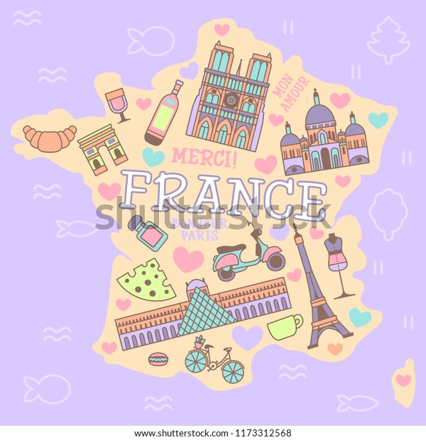 France Cartoon Travel Vector Map French Stock Vector (Royalty Free ...