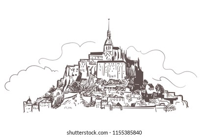 France castle Saint Michel vector sketch