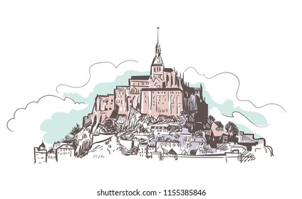 France castle Saint Michel vector sketch