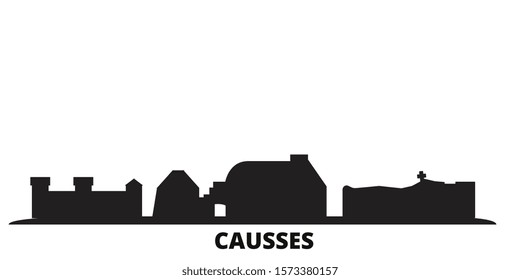 France, Causses city skyline isolated vector illustration. France, Causses travel black cityscape