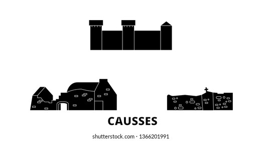 France, Causses flat travel skyline set. France, Causses black city vector illustration, symbol, travel sights, landmarks.