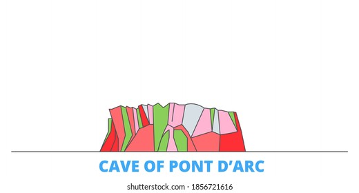 France, Cave Of Pont D?arc line cityscape, flat vector. Travel city landmark, oultine illustration, line world icons