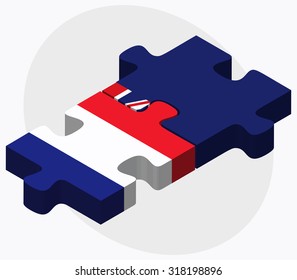 France and Cayman Islands Flags in puzzle isolated on white background
