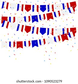 France celebration bunting flags with Confetti And Ribbons on white background.vector illustration