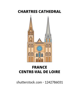 France, Centre-Val De Loire - Chartres Cathedral line travel landmark, skyline, vector design. France, Centre-Val De Loire - Chartres Cathedral linear illustration. 