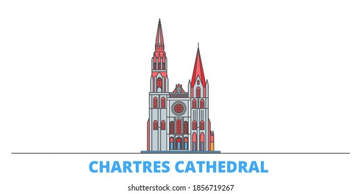 France, Chartres line cityscape, flat vector. Travel city landmark, oultine illustration, line world icons