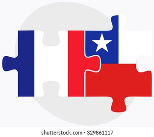 France and Chile Flags in puzzle  isolated on white background
