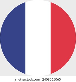 Bandera circular de Francia. Icono de indicador de botón. Color estándar. Indicador de icono de círculo. Ilustración del equipo. Ilustración digital. Ilustración vectorial.