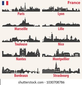 France cites skylines silhouettes vector set