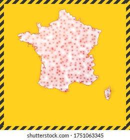 France closed - virus danger sign. Lock down country icon. Black striped border around map with virus spread concept. Vector illustration.